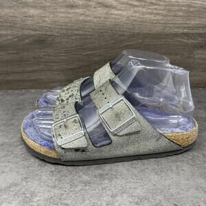 Birkenstock Arizona Sandals Womens Size 6 (37) Glitter Silver Purple Fur Lined